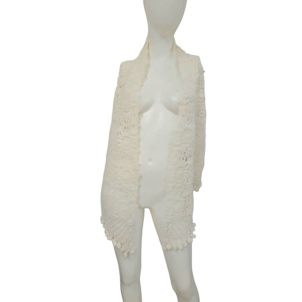 Vintage Cream Crochet Pom Pom Shawl Womens Large